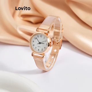 Lovito Relógio Digital de Quartzo com Textura em Metal Simples para Mulheres LNA13103 (Dourado Rosa)

