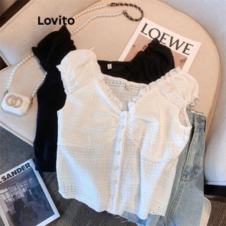 Lovito Camiseta Casual De Renda Lisa Para Mulheres LNE41333