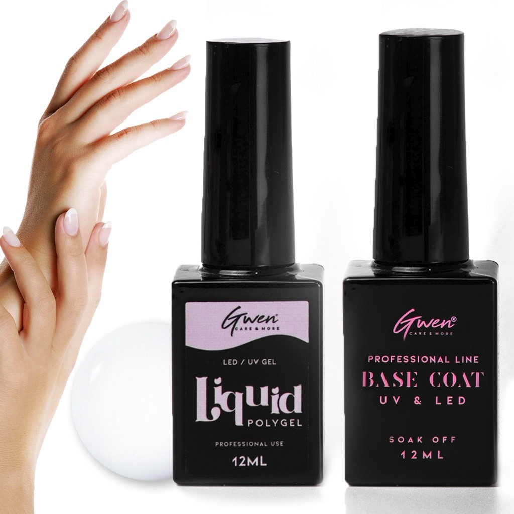 Kit Liquid Polygel Unhas Banho de Gel + Base Coat Selante Extra Brilho UV LED Linha Profissional