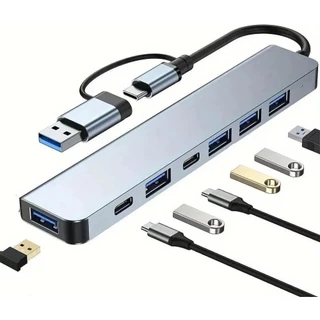 Hub USB-C e USB-A 3.0, Adaptador 7 em 1, Portátil, Veloz e Multifuncional Para Computadores, Smartphones, Tablets 2303