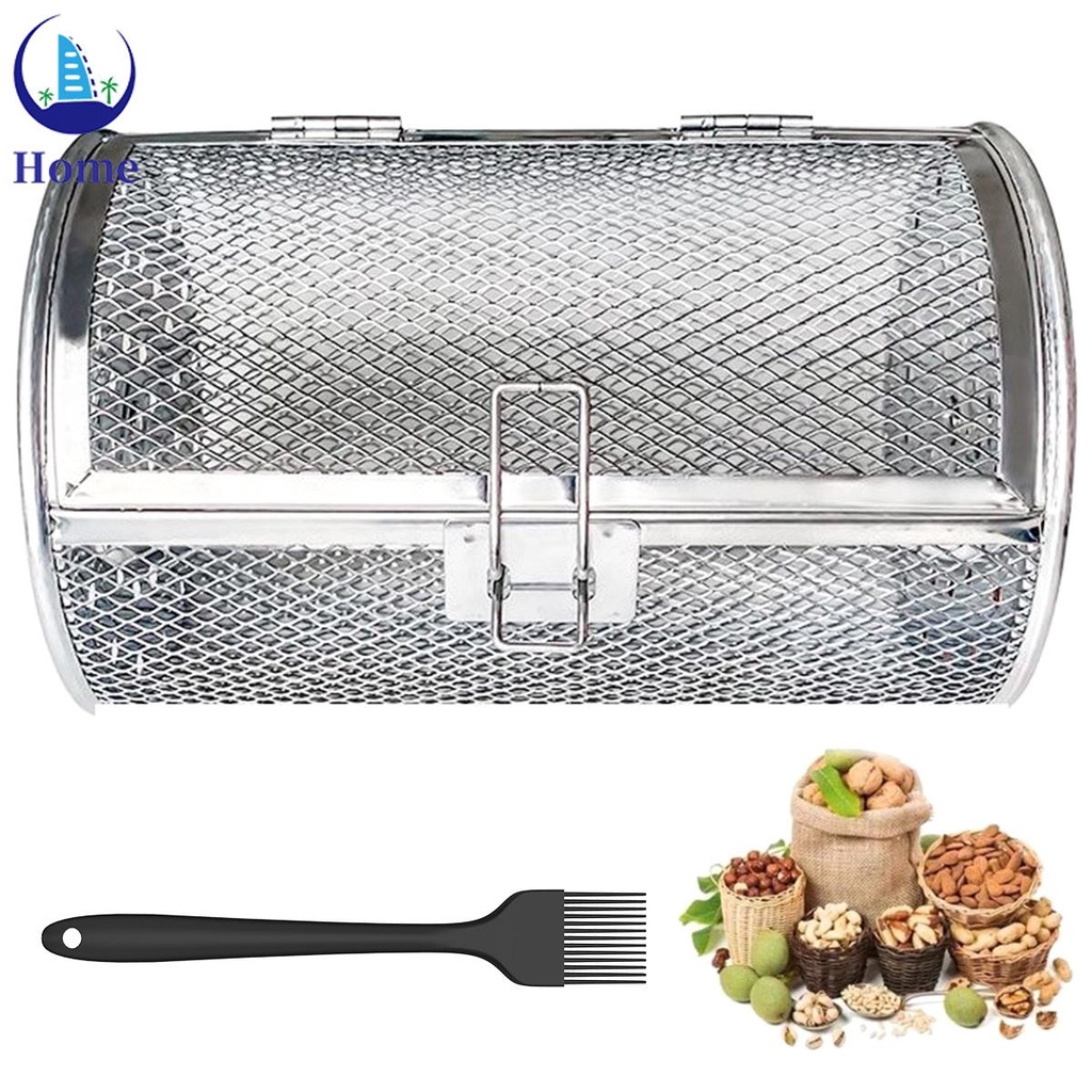 Cesta Rotisserie Com Escova 360 Gaiola Rotativa De Aço Inoxidável Porta Móvel Grill Lavável SHOPTKC7992