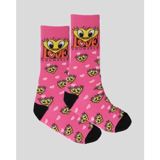 Meia Feminina Cano Longo Estampa Piu Piu Looney Tunes Rosa Escuro