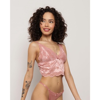 Sutiã Feminino Top Corpete Renda Rosa