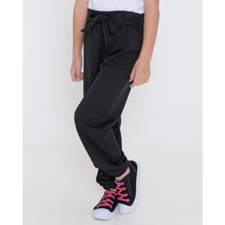 Calça Crepe Infantil Jogger Cinto Preta