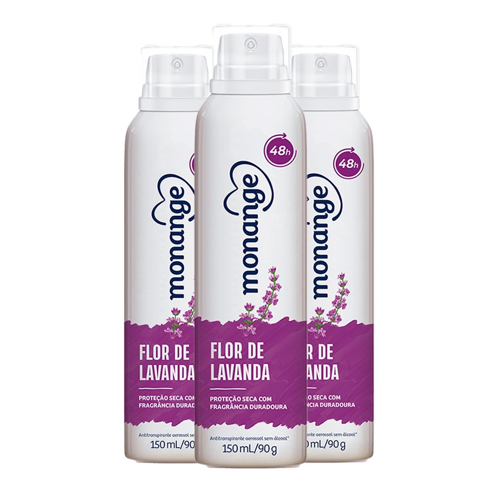 Kit Desodorante Aerosol Monange Flor De Lavanda 90g - 3 unidades