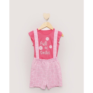 Conjunto Macacão Bebê Estampa Floral Rosa