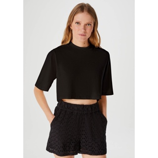 Blusa Cropped Feminina Manga Curta Ampla Hering