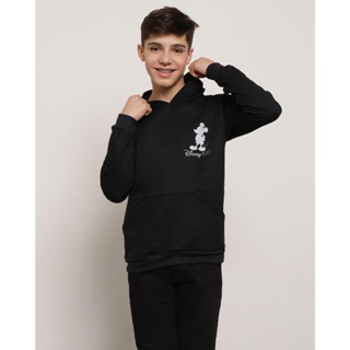 Blusão Moletom Juvenil Disney Mickey Com Capuz Preta