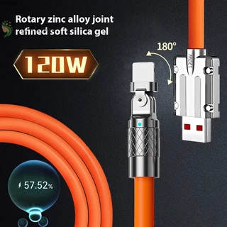 120W 6A Jogos 180 ° Cabo De Carga Super Rápida Rotativo Silicone Líquido Para Carregador De Jogo Móvel Tipo C Xiaomi IPhone 14