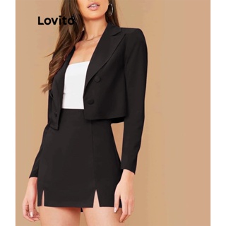 Lovito Casual Blazer Feminino Liso Básico LBA05026 (Preto)