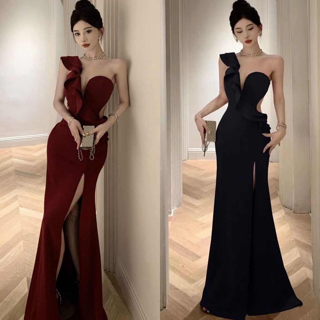 Hawlife Banquete Coreano Vermelho Preto Elegante Jantar De Baile De Finalistas Cocktail Split Maxi Vestido 42