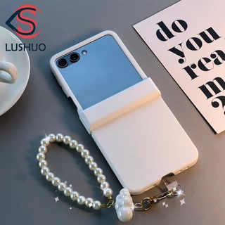 Capa Traseira Rígida Para PC LUSHUO Samsung Galaxy Z Flip 5 Kawaii Grande Janela Com Pulseira Pérola Pingente De Nuvem Flip5 ZFlip5 ZFlip 5