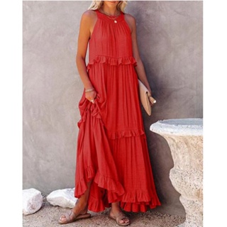 Verão solto vestido longo mulheres casual elegante plissado halter mangas  mulheres roupas de festa praia maxi verde tie-up robe vestidos 084