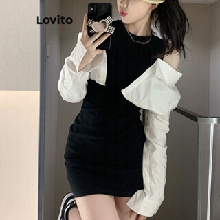 Lovito Vestido Casual Com Costura Em Tecido Liso Para Mulheres LNA40096