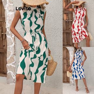 Lovito Vestido Feminino Elegante Com Cinto Geométrico E Amarração Nas Costas LNL41065