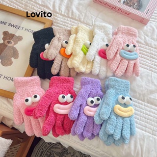 Lovito Luvas Fofas Com Padrão Colorblock Para Mulheres LFA11371