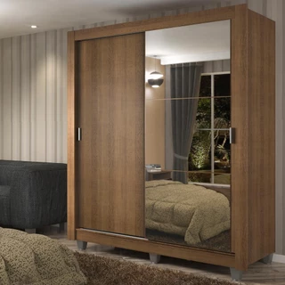 Guarda-Roupa Solteiro Madesa Dallas Plus 2 Portas de Correr com Espelho 4 Gavetas com Pés - Rustic em Oferta na Shopee