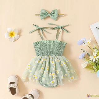 Macacão Infantil Para Meninas, Plissado, Estampa Floral Tule, Macacão Com Faixa Na Cabeça