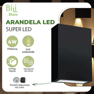 Arandela LED 4W Slim 2 Focos de Vidro + Luz Embutida - Modelo Europeu Moderno Interno e Externo Paredes e Muros Preto e Branco
