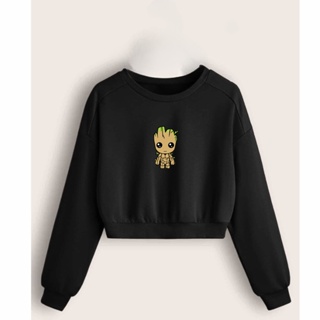 Cropped Blusinha Moletom Blusa Curta Baby Groot Casaco Flanelado