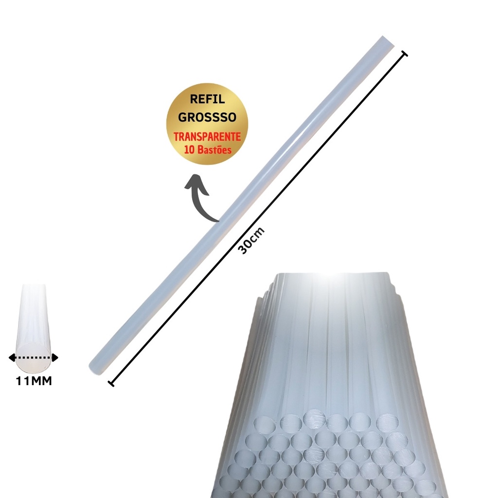 Refil Bastões de Cola Quente transparente de Alta Qualidade- Blister grossa 30cm x 11mm 10UN