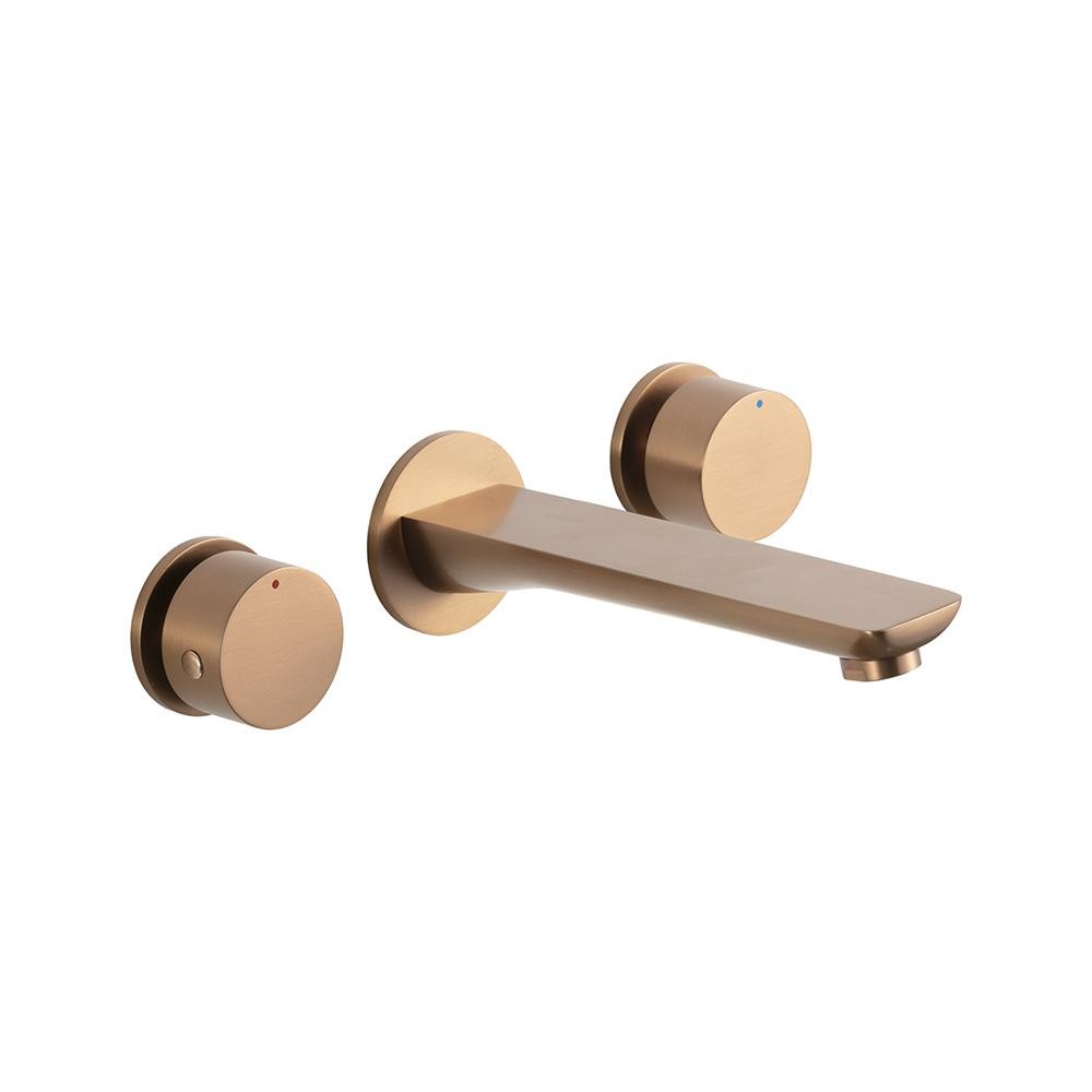 Torneira Para Banheiro Misturador Duplo Comando de Parede Piau Pingoo - Dourado Rose