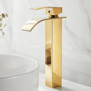 Torneira Cascata Banheiro Bica Alta Monocomando Quente Frio Dourado