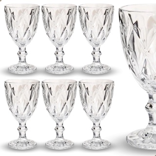 Jogo 6 Taça Diamante Copo Vidro Transparente Bico De Jaca 320ml