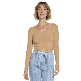 Blusa Feminina Manga Longa Polo Wear Bege Médio