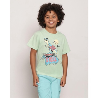 Camiseta Infantil Manga Curta Estampa Dinossauro Verde