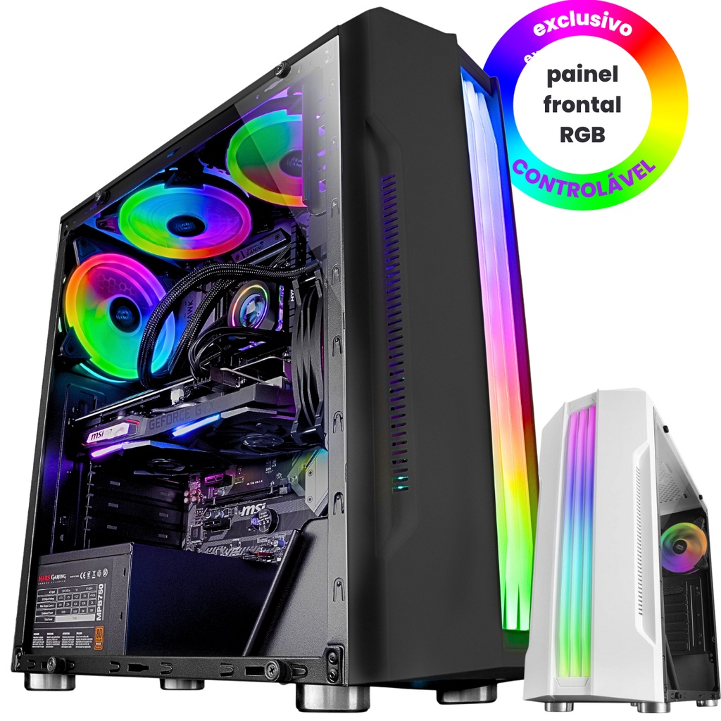 Gabinete Gamer GameMax Infinit M908 GGM RGB, Mid Tower, Com 3 Fans, Lateral  Acrílico, Black, Sem