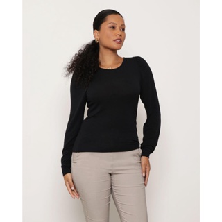 Blusa Feminina Manga Longa Princesa Mescla Preta