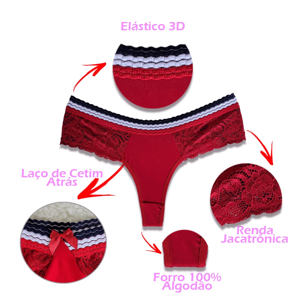 Kit 3 Calcinhas Fio Duplo Tanga Kayla Fio Dental Com Elástico 3d E