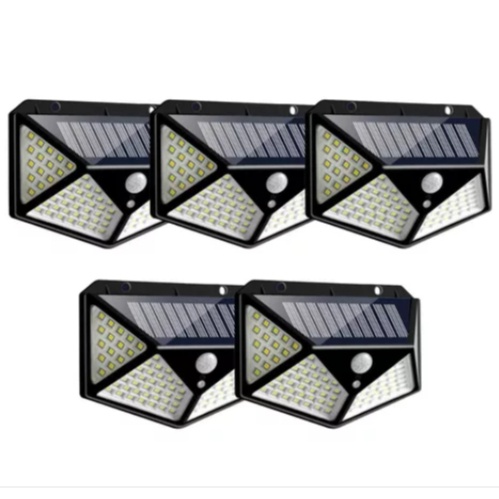 5 Peças Luminária Solar 100 Led Com Sensor Jardim Prova D'água Promoção