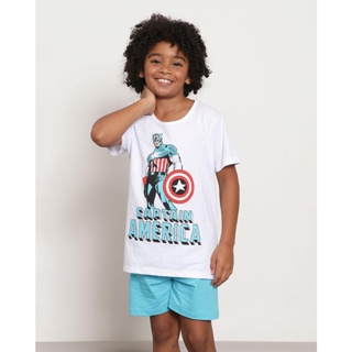 Pijama Infantil Marvel Capitão América Curto Branco