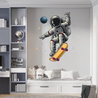 Adesivo recortado para parede, vidro ou madeira - SKATE ASTRONAUTA