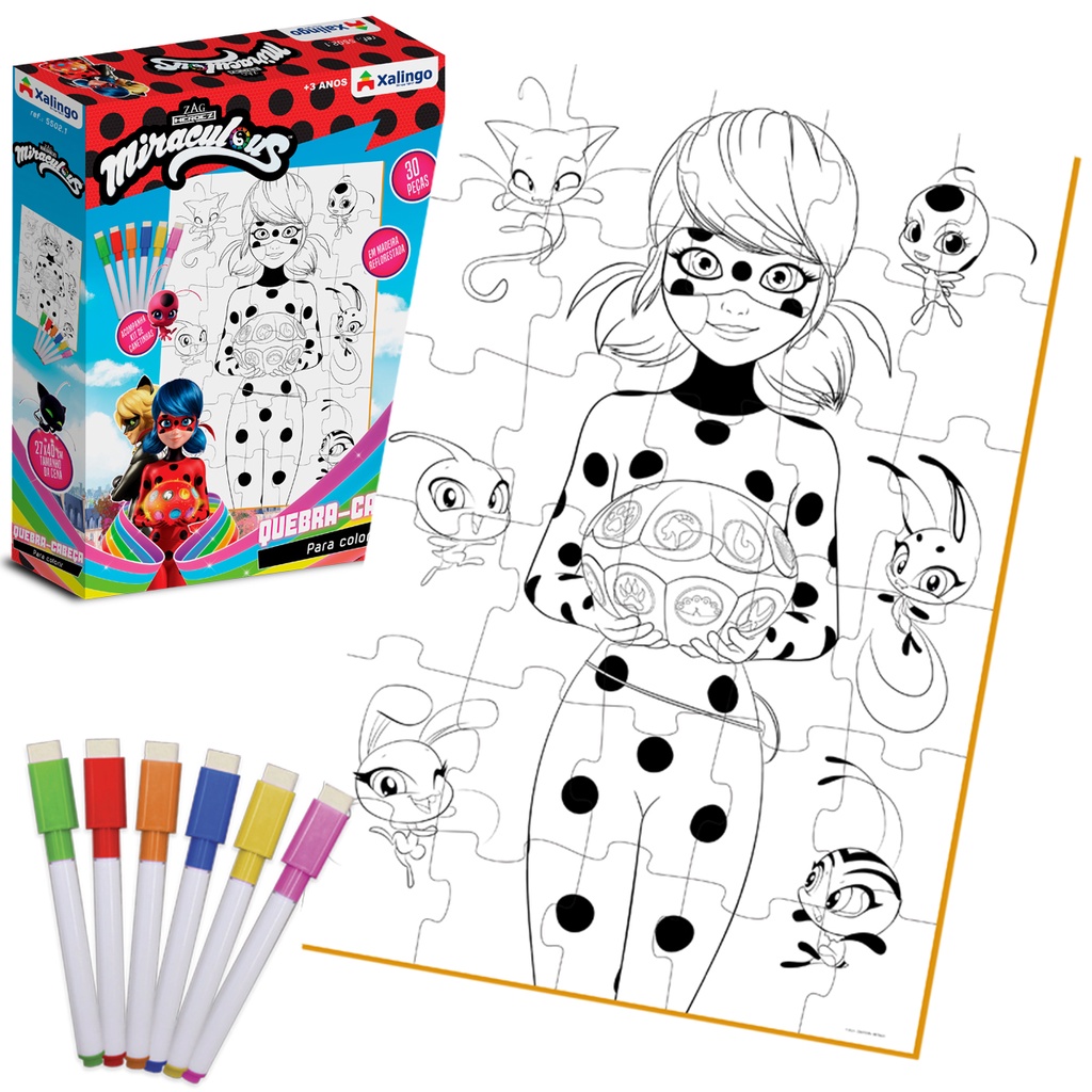 Quebra-Cabeça Infantil LadyBug Para Colorir 30 Peças Madeira Reflorestada  +3 Anos Canetinhas com Apagador Xalingo 55021 - Quebra Cabeça - Magazine  Luiza