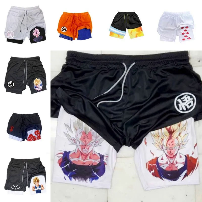Hot Dragon Ball Filho Goku Shorts Anime Homens Dupla Camada Esportes Calças Curtas Dos Desenhos Animados Sportswear Jogger Respirável Calças de Praia Presentes