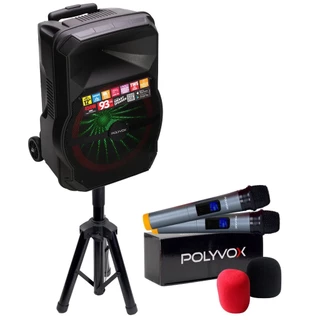 Caixa de Som Bluetooth Amplificada XC-712T de 450W + 2 Mic sem Fio + Pedestal/ Tripé para Caixa de Som