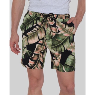 Bermuda Masculina Estampa Folhagens Preta