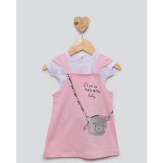 Conjunto Salopete Bebê Menina Estampada Rosa