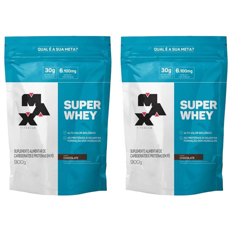 Super Whey Protein 900g Chocolate Refil – 2 unidades – Max Titanium