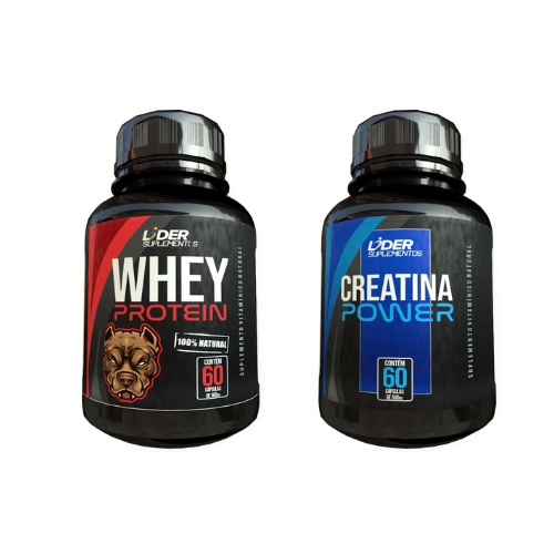Whey Protein e Creatina Power – 60 cápsulas De 500mg kit com 2 potes