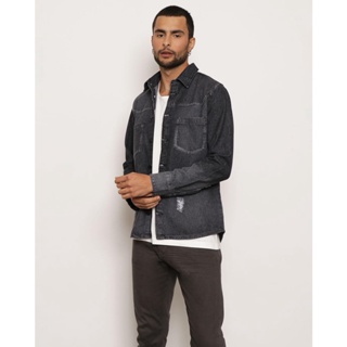 Camisa Jeans Masculina Estonada Preta