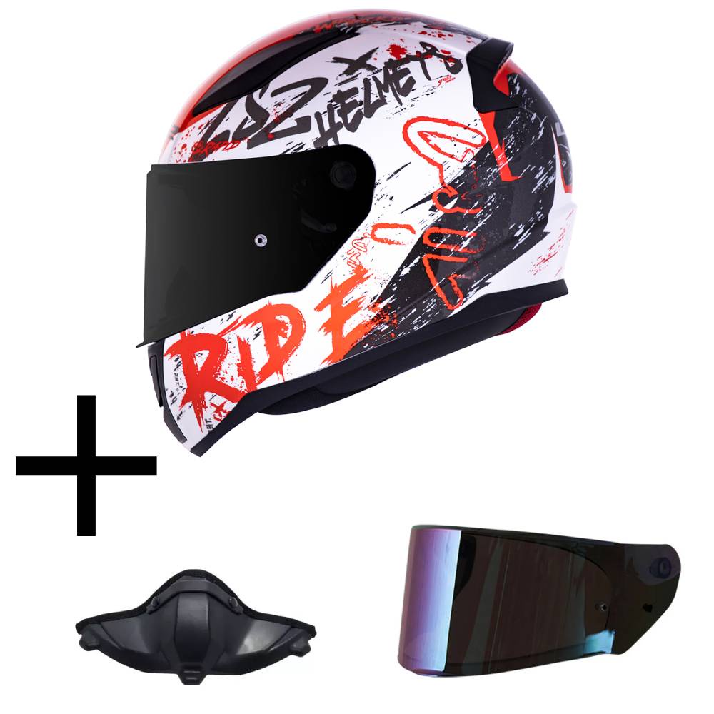 Capacete LS2 FF353 Rapid Naughty Branco e Vermelho Mais Viseira