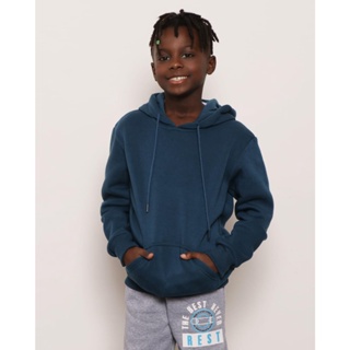 Blusão Moletom Infantil Bolso Canguru Com Capuz Azul