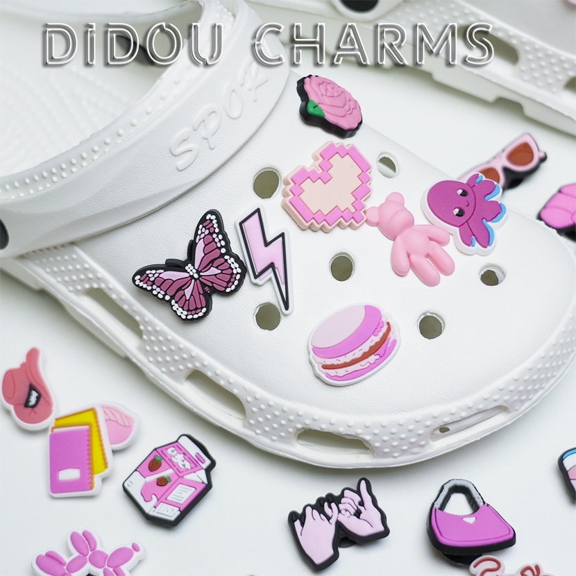 Jibbitz Crocs Shoes Charms/Fêmea ins Fashion Pink Pins Botão/Clog Acessórios