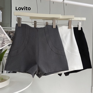 Lovito Shorts Básicos Lisos Casuais Para Mulheres LNE37052 (Cinza/Branco/Preto)
