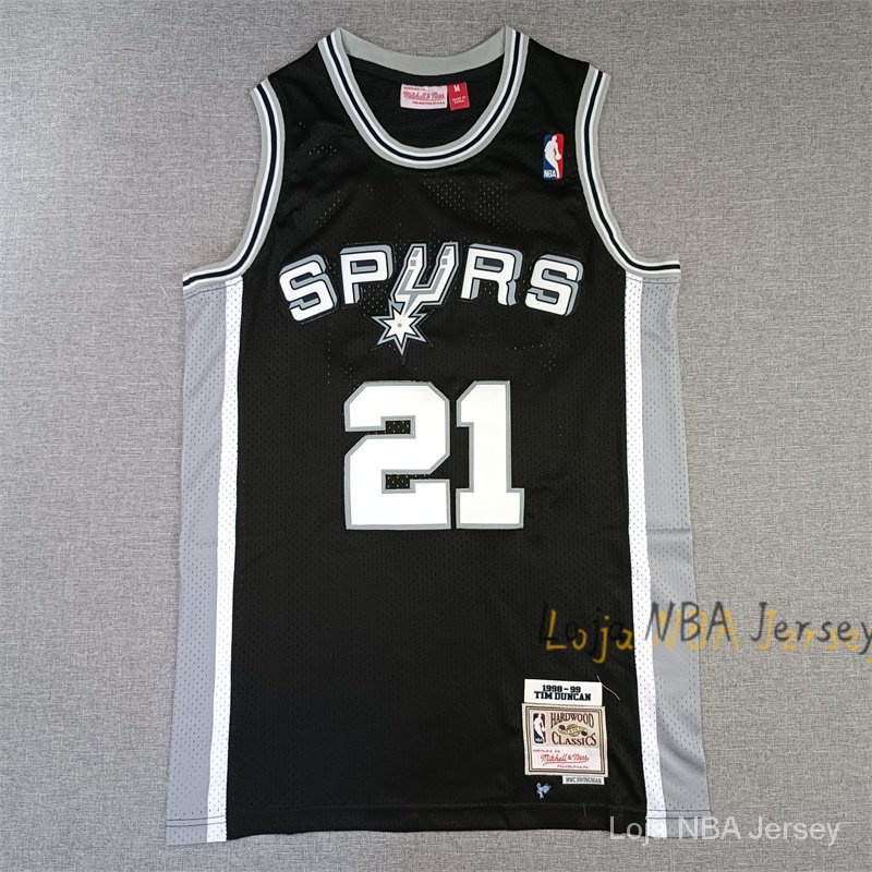 Camisata NBA San Antonio Spurs Tim Duncan #21 Mitchell & Ness 1998-99 black Hardwood Classics Swingman De Basquete jerseys