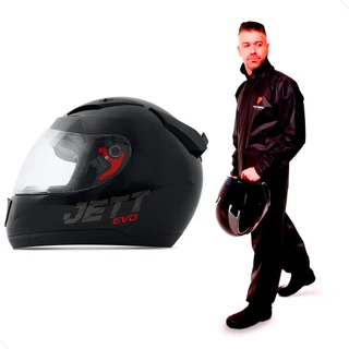 Capacete Moto Fechado Preto Brilhante Jett Evo Line Solid Viseira Cristal + Capa de Chuva PVC